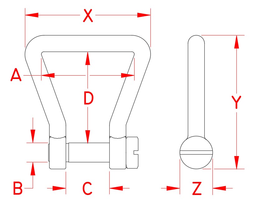 Stainless Steel Webbing Shackle, S0231-0025, Line Drawing